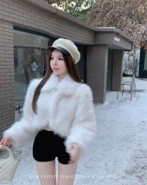 Fur Coat Women Winter French Style Lapel Thickened Jacket Loose Versatile Fur Short Coat Pink Western Style Cardigan To Keep Warm