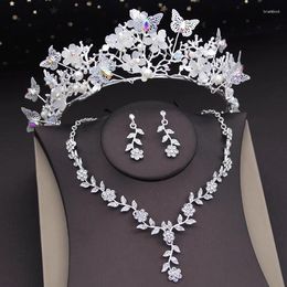 Necklace Earrings Set Butterfly Tiaras Bride For Women Flower With Crown Wedding Dress Bridal Sets Costume Accessories