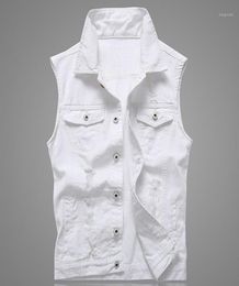 Hole Denim Waistcoat Men White Jeans Vest Solid Rock Vests For Men Fashions Summer Sleeveless Jacket 5xl Punk Biker Ripped18454788