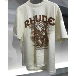 Designer Fashion Clothing Tees Tshirts Rhude Summer Flower Print Short Sleeve T-shirt White Loose Cotton Trendy Round Neck Streetwear