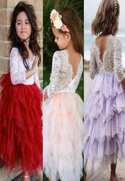 Tutu Dresses Lace Kids Girl Floral Dress Flower Girls Princess Dresses Long Sleeve Children Party Dress Boutique Kids Clothing7576842