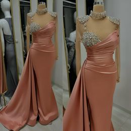 Elegant Evening Special Ocns High Neck Long Sleeves Prom Dresses Plus Size Mermaid Rhinestones Beaded Formal For Black Women Gala Gowns Am417 407