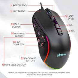 Mice Mouse Wired 10 Buttons USB Gaming with Colourful Light Mouses Practical Black Cosy Optical Accessories Parts Home Office