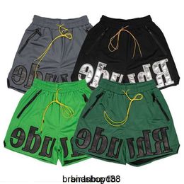 High Street Brand Rhude Embroidered Letter Mens Summer Breathable Basketball Sports Casual 5-point Mesh Shorts Fashion