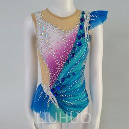 LIUHUO Customize Colors Rhythmic Gymnastics Leotards Girls Women Competition Artistics Gymnastics Performance Wear Crystals Blue BD1818