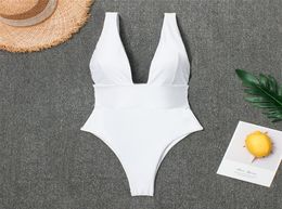 Deep V White Monokini Plunging Thong Bathing Suit Women One Piece Swimsuit Bodysuit White Women Swim Wear Female Sex Swimwear 21039685483