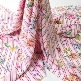 Fabric 1 Metre X 1.4 Metre Red Floral Stripe Patchwork Viscose Fabric Soft Dress Shirt Material Rayon