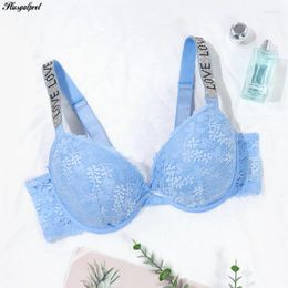 Bras Plusgalpret Women Floral Lace Bra Sexy See Through Letter Rhinestones Underwear Women's Lingerie &