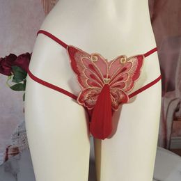 Men's Egg Pack Guns Separation Temptation Thong Hollow Out Large Size Underwear Fun Lace Butterfly Perspective SK 730069