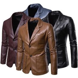 Men Autumn Causal Vintage Leather Jacket Coat Outfit Design Motorcycle Biker Zipper Pocket PU 240229