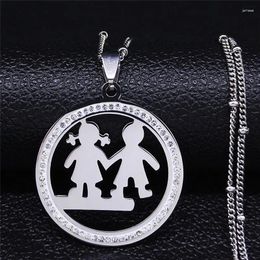 Pendant Necklaces Crystal Stainless Steel Chain Necklace Love Boy And Girl Silver Colour Wedding Anniversary Couple Jewellery Colier Femme