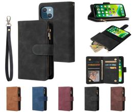 Retro Zipper Wallet PU Leather Flip Stand Cases For Iphone 14 13 12 Mini 11 Pro Max XR XS 6 7 8 plus Samsung S10 S20 S21 S22 Note 6470903