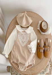 Ins New cute spring fall Rompers set infant Kids long sleeve White Top And Romper baby Climb 100 cotton8438981