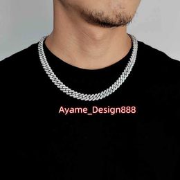 Fashion Hip Hop S925 Sterling Silver Mens Diamond Necklace 10mm Iced Out VVS1 Moissanite Cuban Link Chain