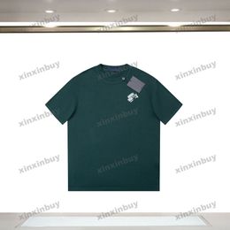 xinxinbuy Men designer Tee t shirt 2024 Knitted letter embroidery pin denim short sleeve cotton women blue black green red S-4XL