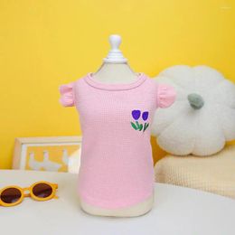 Dog Apparel Lovely Vest Round Neck Dress Up Bright Colour Flower Embroidery Pattern Pet Pullover Top