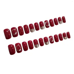 False Nails -length Red Nail Imitation Pearl Gold Line Reusable Artificial For Hand Decoration Art