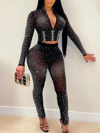 Stage Wear High Quality Diamond Short Top Tight Fitting Buttocks Long Pants Two-Piece Set 2024 Fashion Custom Women'S Clothing