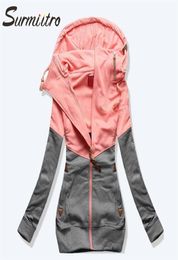 SURMIITRO Spring Women Jacket Fashion Autumn Winter Pink Blue Hooded Sweatshirt Zipper Hoodies Coat Female Sweat Polerones 2108179676198