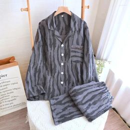 Men's Sleepwear Zebra Embroidered Letter Pajamas Men Women Spring Autumn Summer Cotton Gauze Thin Long Sleeve Couple Loungewear Set