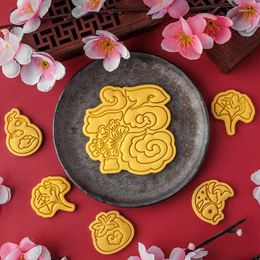 Baking Moulds Year's Blessing Pattern Cookie Cutter And Stamp Spring Festival Lucky Shape Fondant Biscuit Cutting Moulds Accessories