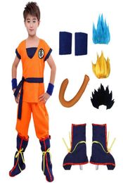 Halloween Adult Kids Suits Son Goku Gui Carnival Anime Cosplay Holiday Costumes Tail Wrister Wig Blue Gold Children Dress Up H22085560178