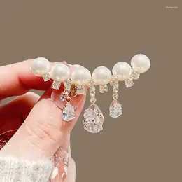 Brooches Elegant White Crystal Pearl For Women Girls Luxury Gold Colour Waterdrop Rhinestones Tassel Brooch Pins 2024