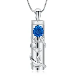 Pendant Necklaces Sunflower Cylinder Cremation Jewelry Memorial Charm Urn Necklace For Human/Pet Ashes Stainless Steel Keepsake