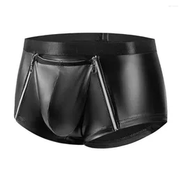 Men's Shorts Smooth Men Panties Double Zipper Underwear Sexy Mid-rise With Bulge Pouch Matte Slim Fit For A