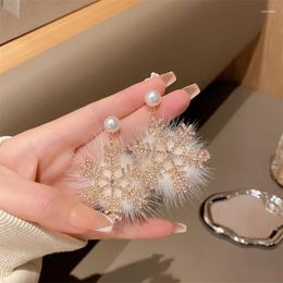 Stud Earrings Christmas Snowflake Are Of High Quality Suitable For Round Face Zircon Pearl Exaggerated 2024 Winter