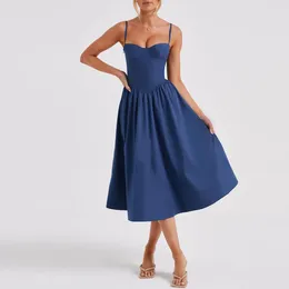 Casual Dresses Hirigin Elegant Spaghetti Strap Midi Dress For Women Fashion Sleeveless Backless A-line Club Party Vestidos Para Mujer