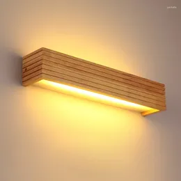 Wall Lamp Nordic Japanese Wood LED Mirror Front Cabinet Sconce Bathroom Log Makeup Indoor Lighting