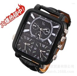 Wristwatches V6 Brand Men Sports Watches Luxury Multiple Time Zone Military Male Business Square Clock Analogue Quartz Watch