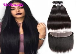 Malaysian Straight Virgin Hair 34 Bundles With Ear To Ear Frontal Weave Remy Human Hair Bundle and Lace Frontal Closure with Bund2952804