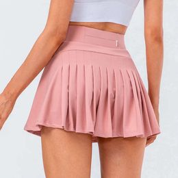 Lu Align Tennis Yoga Outfit Skort High midja Tennis Wear Pleated kjol som kör atletiska kjolar Kvinnor Sports Fitness Dress med Pocket för Summer Jogger Gry
