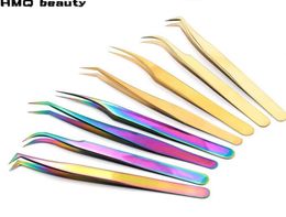 luxury 1 pcs Stainless Steel Eyelashes Tweezers Professional For Lashes Extension Gold Decor Antistatic Eyelash Tweezer Makeup T6490617