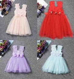 Retail Fashion girls Lace Crochet Vest Dress sundress Princess Girls sleeveless crochet vest Lace dress baby party dress kids clot5530724