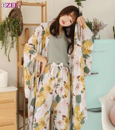 Spring Autumn Women Pyjamas Clothing 4 Piece Sets Female Pyjamas Sets NightSuit Sleepwear Set Leisure Flower pijamas Home Wear2171266