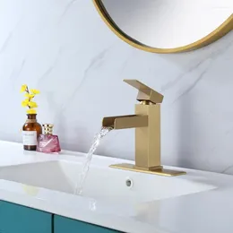Bathroom Sink Faucets Brushed Gold Brass Faucet High Quality Luxury Cold Water Wash Basin Tap One Hole Waterfall Lavabo