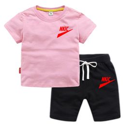 Fashion Children Brand logo prin Sports Sets Summer Cool Tshirt Shorts Suit Kids Short Sleeve Pant Outfit Clothes Boy Girl Tracksuit