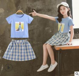 Girls Dress Clothing Set 2021 New Summer Kids Clothes Coat Children Shirt Active Sets 2 Piece Two Plaid Colours Size414 ly3696117225