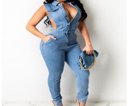 Plus Size Pants Elegance Cotton Jeans Woman Ladies Overalls 2021 Arrival Sexy Slim Sleeveless Jumpsuit Denim Playsuits Women5249732