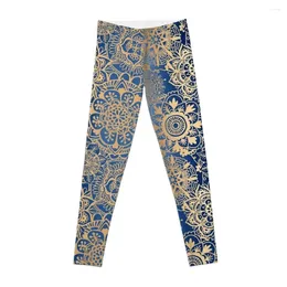 Active Pants Blue And Gold Mandala Pattern Leggings Training Joggers For Exercise Clothing Womens