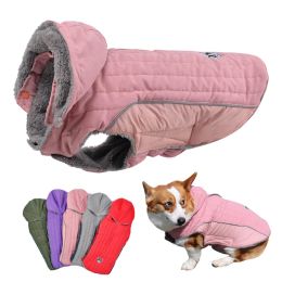 Jackets Winter Dog Clothes Thick Fleece Warm Dog Clothing Winter Dog Jacket Reflective Adjustable Belly Quilted Dog Coat Removable Hood