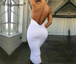 Colysmo Women Elegant Summer Dress White Long Dress Sexy Club Wear Spaghetti Straps Backless Orange Casual Party Dress Yellow 21033388950