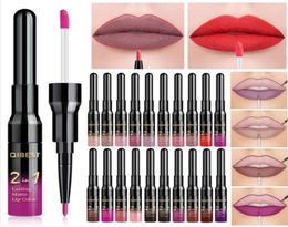 2 in 1 Double Head Lip Makeup Lipgloss Waterproof Long Lasting Tint Sexy Red Lip Stick Beauty Matte Liner Pen Lip Gloss8602527