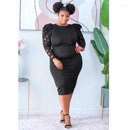 Plus Size Dresses WUHE Mesh Patchwork Long Sleeve Bodycon Dress For Women Sexy Club Party Night O-neck Skinny Black Spring