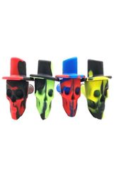Skull Shaped Silicone Smoking Pipe With Metal Bowl Hat Cover Hand Cigarette Filter Tobacco Spoon Pipes 11cm Length 4 color choose3188896