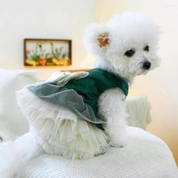 Dog Apparel Mesh Splicing Pet Dress Stylish Princess Dresses With Bow Decoration Traction Ring For Comfortable Fashionable Summer