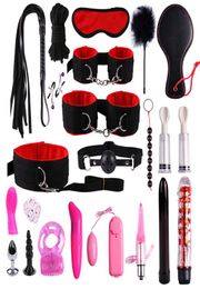 23 Pcs Sex Toys For Woman Adult Games Handcuffs Whip Mouth Gag Rope Metal Butt Plug Bdsm Bondage Set Bead Anal Plug Vibrator SH1905588260